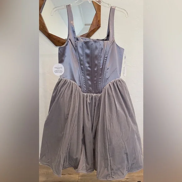 STAUD Landscape Dress corset dress silver tulle dress size 14 large - Picture 9 of 16